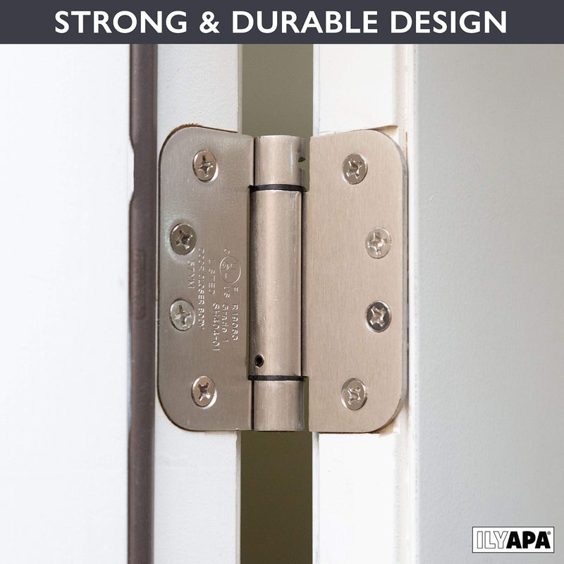Ilyapa Self Closing Door Hinges, 2 Pack, Self Close, Satin Nickel Mortise Spring Hinge - 4 x 4 Inch for Doors with 5/8" Radius Corners - Image 4